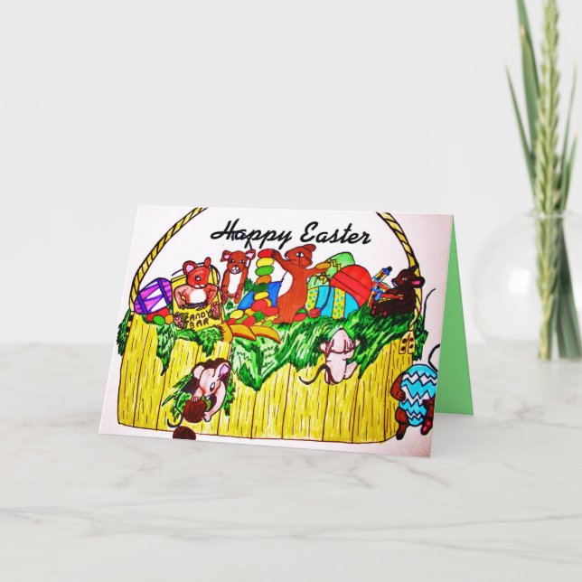 CARTES POUR FÊTES ANNUELLES PÂQUES, MICE STEAL CANDY (Devant)