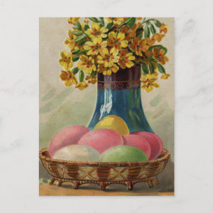 Cartes Pour Fêtes Annuelles Pâques Panier Œufs Fleurs Antique