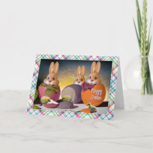 Cartes Pour Fêtes Annuelles Pâques - "Pâques heureuse" - Bunnies & Chics