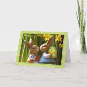 Cartes Pour Fêtes Annuelles Pâques - "Pâques Joyeuses" Couple de Lapin Doux