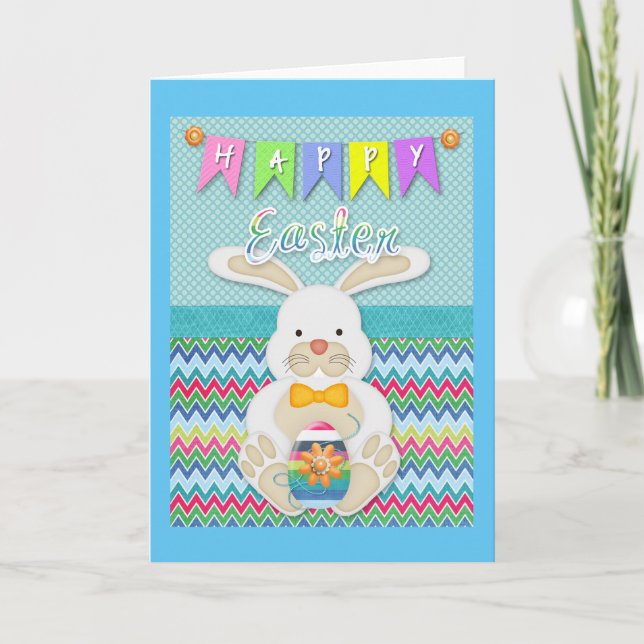 Cartes Pour Fêtes Annuelles Pâques - "Pâques Joyeuses" Lapin Doux (Devant)