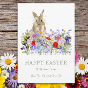 Cartes Pour Fêtes Annuelles Pâques Personnalisé Lapin Mignon Fleur Sauvage