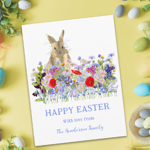 Cartes Pour Fêtes Annuelles Pâques Personnalisé Lapin Mignon Fleurs Sauvages