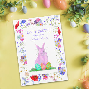 Cartes Pour Fêtes Annuelles Pâques personnalisé Lapin rose mignon floral
