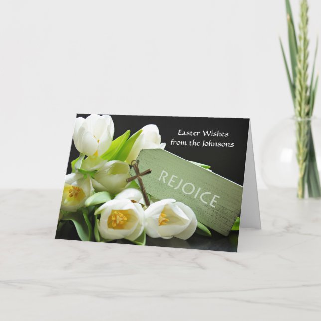 Cartes Pour Fêtes Annuelles Pâques personnalisées, Tulipes blanches et croix,  (Devant)