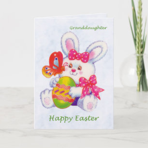 Cartes Pour Fêtes Annuelles Pâques. Petite-fille. Lapin, oeufs et papillon