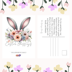 Cartes Pour Fêtes Annuelles Pâques Printemps Floral Lapin Lapin Oreilles Nom d
