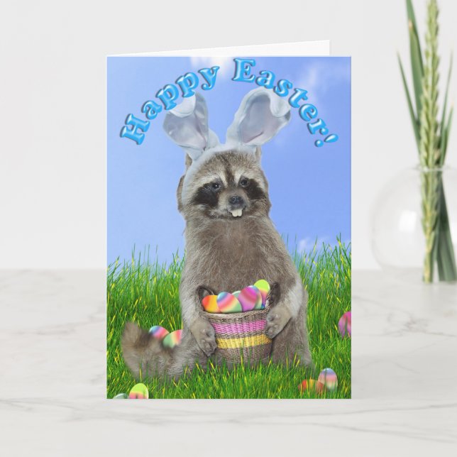 Cartes Pour Fêtes Annuelles Pâques Raccoon Bandit (Devant)