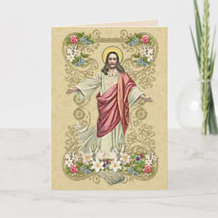 Cartes Pour Fêtes Annuelles Pâques religieuse vintage Résurrection Floral Dent