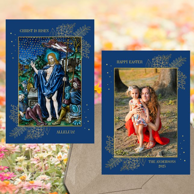 Cartes Pour Fêtes Annuelles Pâques Religieux Église catholique Photo (Easter Jesus Christ Resurrection Religious Christian Traditional Catholic Family Photo Holiday Card)
