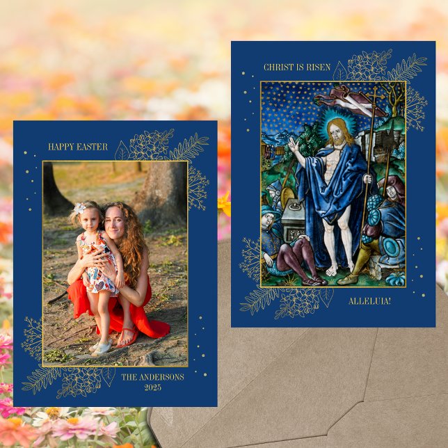 Cartes Pour Fêtes Annuelles Pâques Religieux Église catholique Photo (Easter Jesus Christ Resurrection Religious Christian Traditional Catholic Family Photo Holiday Card)