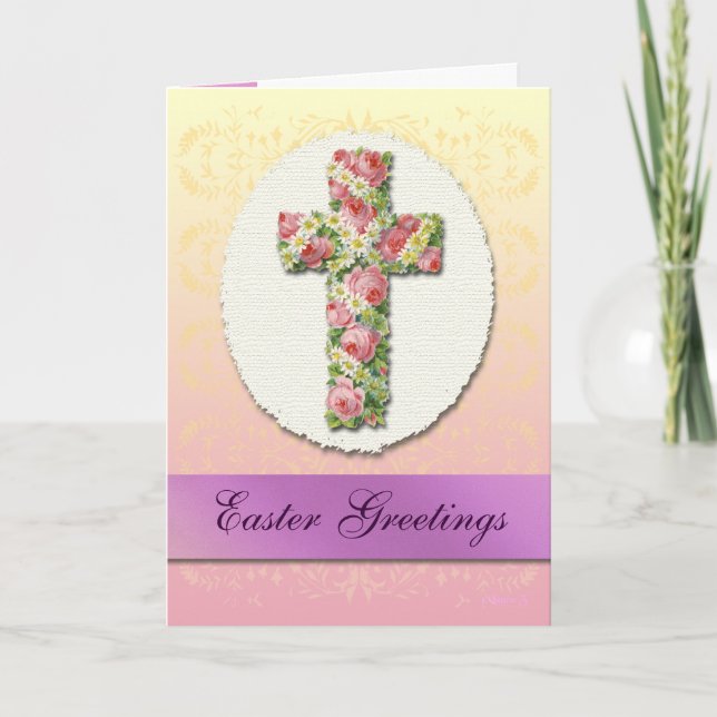 Cartes Pour Fêtes Annuelles Pâques Salutations Floral Cross Art Card (Devant)