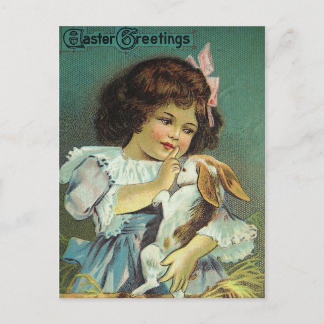 Cartes Pour Fêtes Annuelles Pâques Salutations Girl Baby Bunny Naughty (Devant)