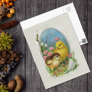 Cartes Pour Fêtes Annuelles Pâques Salutations Jaune Chicks Fleurs