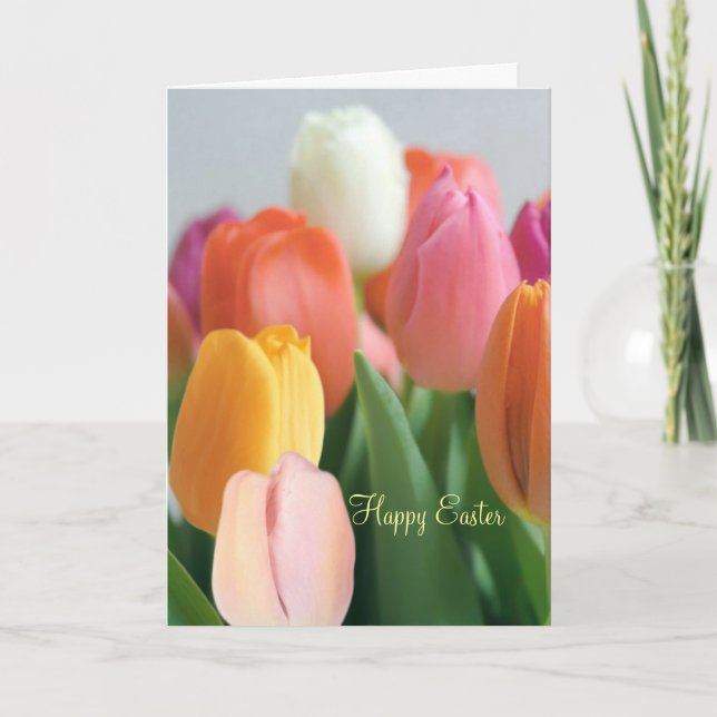 Cartes Pour Fêtes Annuelles Pâques. Tulipes de printemps. Salutations. (Devant)