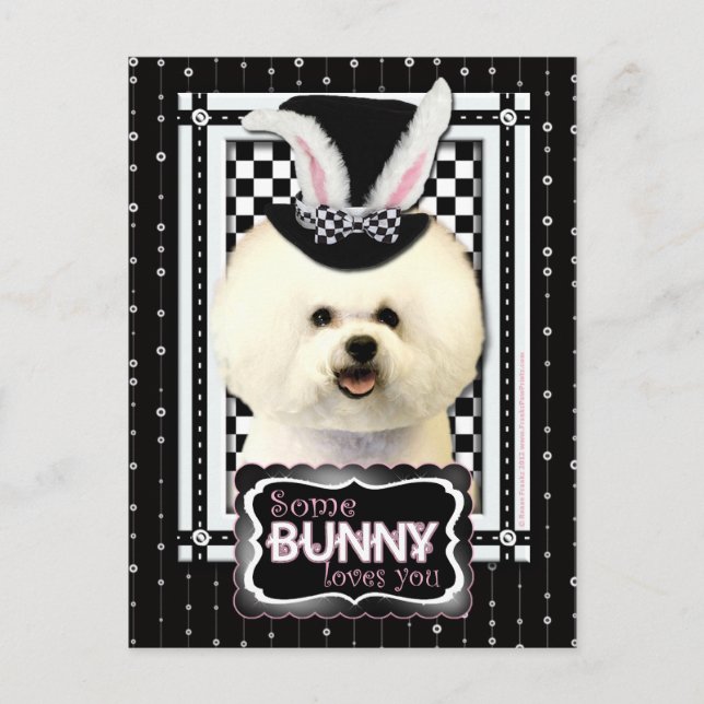 Cartes Pour Fêtes Annuelles Pâques - Un Lapin Vous Aime - Bichon Frise (Devant)