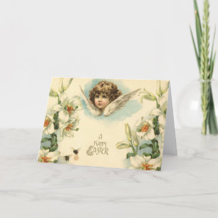 Cartes Pour Fêtes Annuelles Pâques vintage, fleurs de lys victoriennes et ange