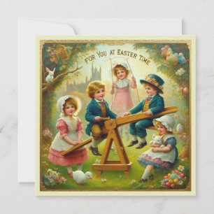 Cartes Pour Fêtes Annuelles Pâques vintage ~POUR VOUS À PÂQUES~Enfants~