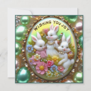 Cartes Pour Fêtes Annuelles Pâques vintage ~ VOUS SOUHAITANT JOIE ~ Lapins ~