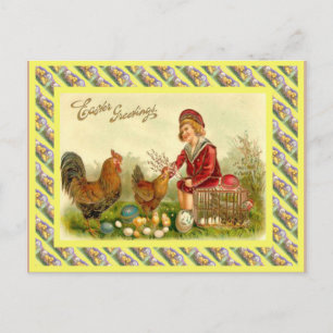 Cartes Pour Fêtes Annuelles Pâques vintages, années 1930, Poules et oeufs