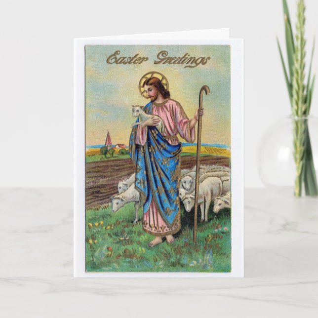 Cartes Pour Fêtes Annuelles Pâques vintages - Christ Pasteur, (Devant)