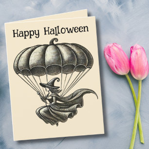 Cartes Pour Fêtes Annuelles Parachute Citrouille de sorcière, Halloween Vintag