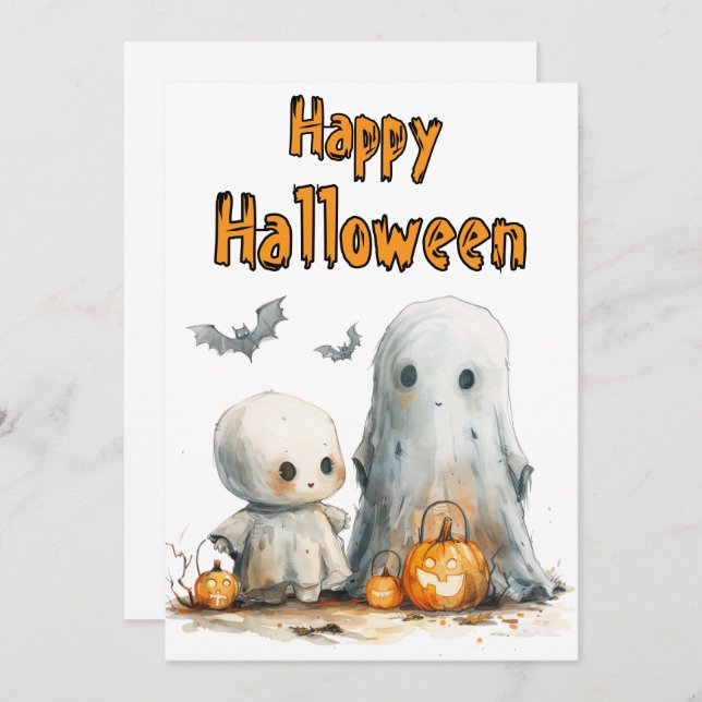 Cartes Pour Fêtes Annuelles Parade citrouille — Un duo d'Halloween fantasque (Devant / Derrière)