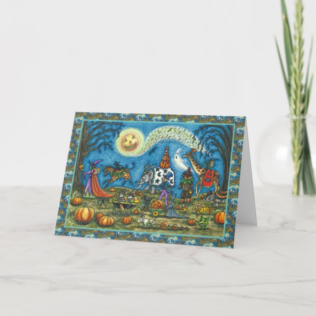 Cartes Pour Fêtes Annuelles PARADE D'HALLOWEEN girafe zèbre squelette BLANC (Devant)