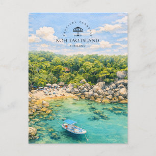 Cartes Pour Fêtes Annuelles PARADIS TROPICAL ÎLE DE KOH TAO Aquarelle
