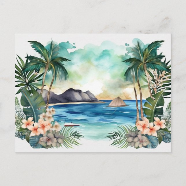 Cartes Pour Fêtes Annuelles Paradis tropical Watercolor Beach Vacances (Devant)