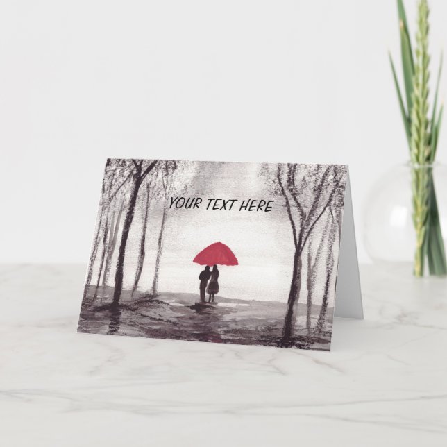 Cartes Pour Fêtes Annuelles Parapluie rouge couple d'amour 24 heures sur 24 (Devant)
