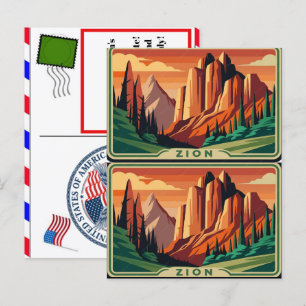 Cartes Pour Fêtes Annuelles Parc national de Zion Montagne avec coucher de sol