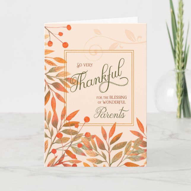 Cartes Pour Fêtes Annuelles Parents Automne Harvest Feuilles Thanksgiving (Devant)