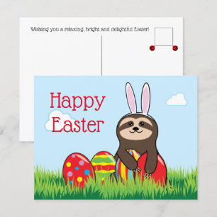 Cartes Pour Fêtes Annuelles Paresseux de Pâques avec oreilles de lapin et œufs