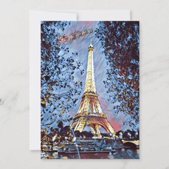 Cartes Pour Fêtes Annuelles Paris Eiffel Impressionniste Blue Père Noël Noël (Devant)