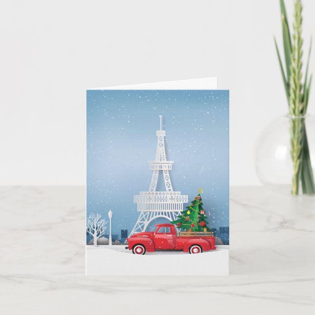 Cartes Pour Fêtes Annuelles Paris Tour Eiffel Camion Rouge Noël (Devant)
