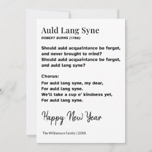 Cartes Pour Fêtes Annuelles Paroles de Auld Lang Syne Nouvel An Personnalisé