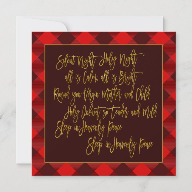 Cartes Pour Fêtes Annuelles Paroles de Noël Carol Silence Night Red Plaid (Devant)