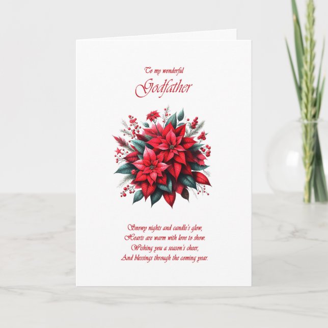 Cartes Pour Fêtes Annuelles Parrain Noël Poinsettias (Devant)