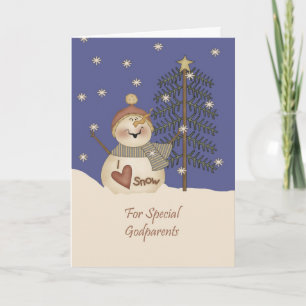 Cartes Pour Fêtes Annuelles Parrains mignons de Noël de bonhomme de neige