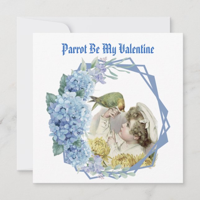 Cartes Pour Fêtes Annuelles Parrot Be My Valentine Blue Floral Wreath Boy/Son (Devant)
