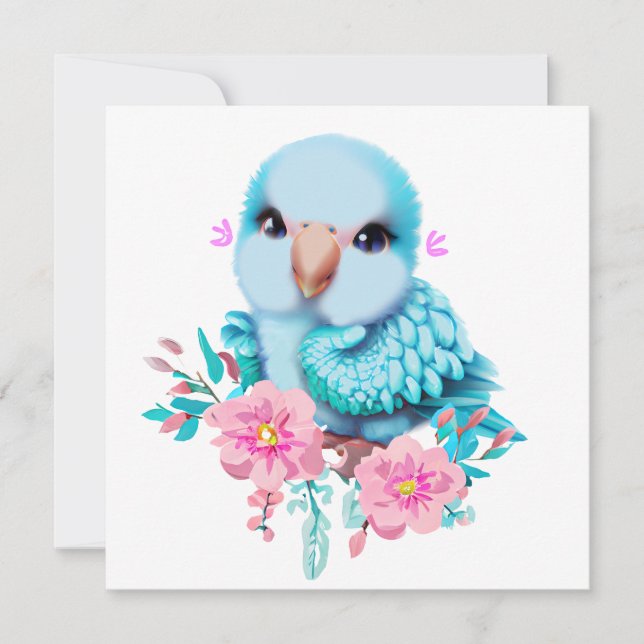 Cartes Pour Fêtes Annuelles Parrot Bébé Bleu mignon et adorable (Devant)