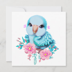 Cartes Pour Fêtes Annuelles Parrot Bébé Bleu mignon et adorable