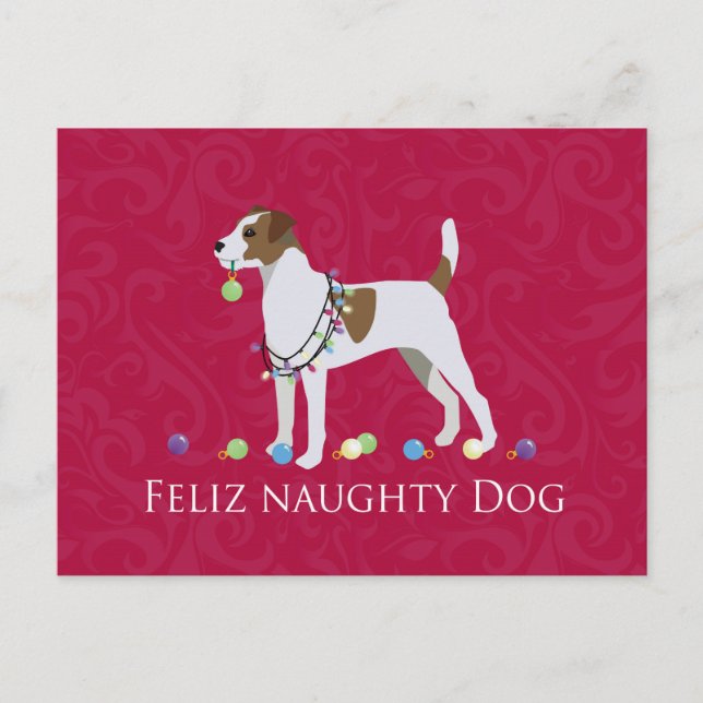 Cartes Pour Fêtes Annuelles Parson Russell Terrier Feliz Naughz Chien Noël (Devant)