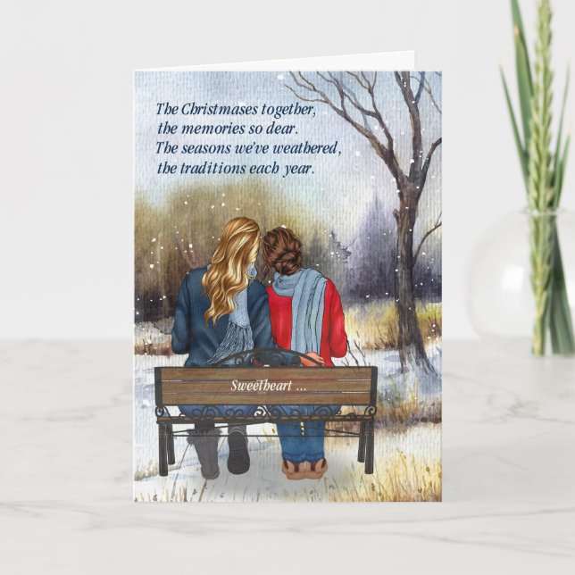 Cartes Pour Fêtes Annuelles Partenaire de vie Noël Couple lesbien caucasien (Devant)