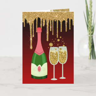 Cartes Pour Fêtes Annuelles Parties scintillant Champagne rouge et or Noël Nou