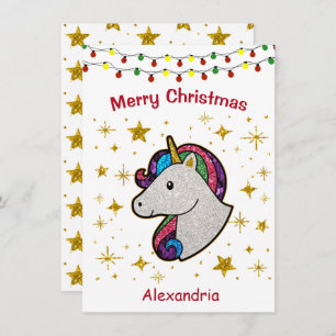 Cartes Pour Fêtes Annuelles Parties scintillant de la licorne magique de Noël