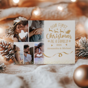 Cartes Pour Fêtes Annuelles Parties scintillant d'or 6 Photo Premier Noël en f