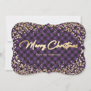Cartes Pour Fêtes Annuelles Parties scintillant d'or Buffalo violet Plaid Cart