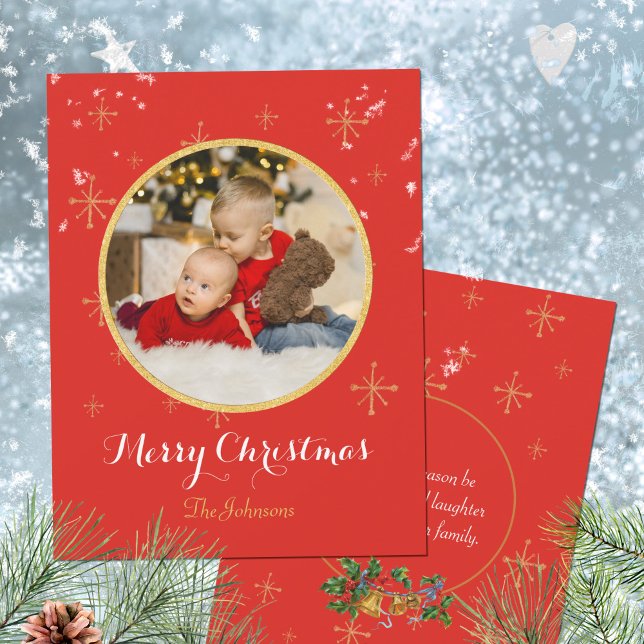 Cartes Pour Fêtes Annuelles Parties scintillant d'or classique Joyeux Noël (Classic Merry Christmas Golden Glitter Holiday Card ©Susanne Sachers - Sunny Mind Design 🌞)